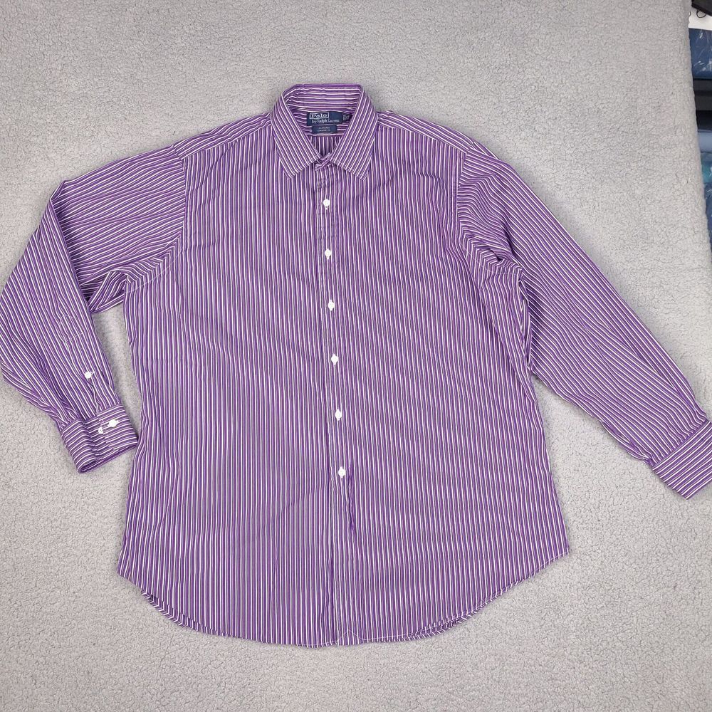 Vintage Polo Ralph Lauren Shirt Mens 17.5 XXL Purple Striped Curham Classic Fit